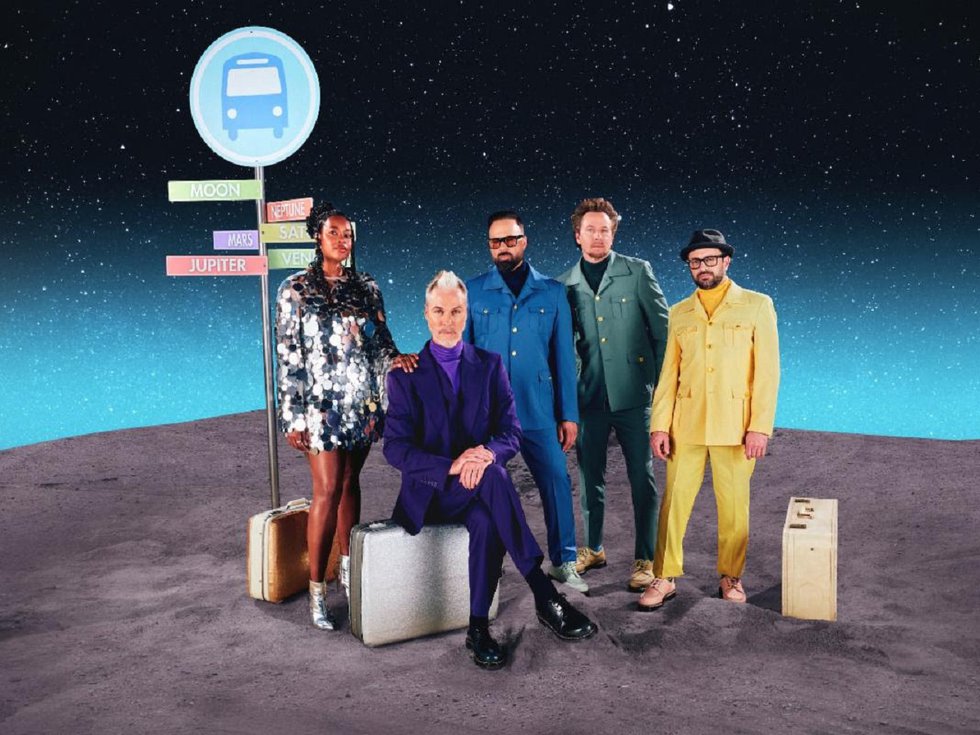 Fitz and the Tantrums at a very remote bus stop.