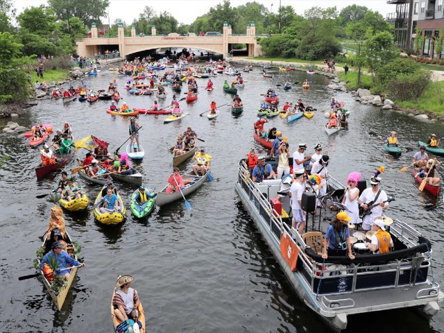 A past Fools' Flotilla on the Yahara River.