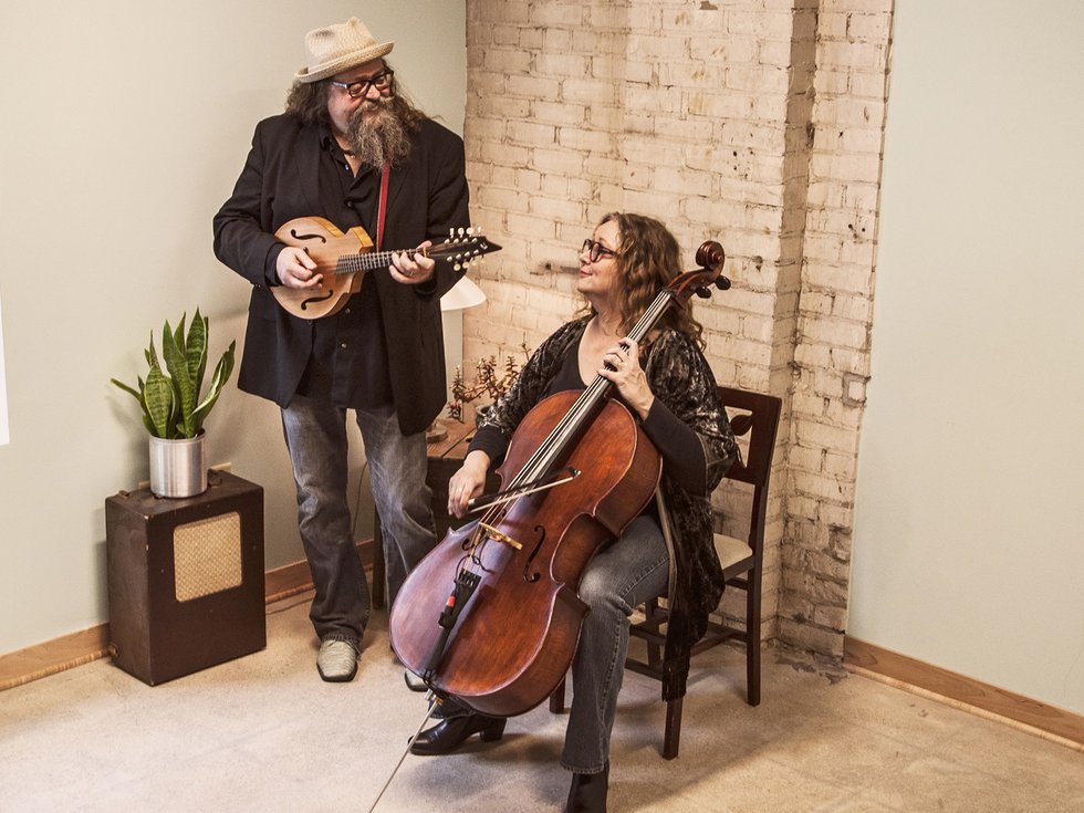 Chris Wagoner (left) and Mary Gaines withi instruments.