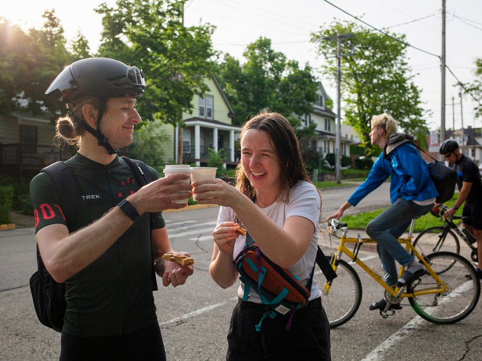 The scene at a commuter station during Madison Bike Week 2024.