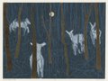 A print of deer at night.