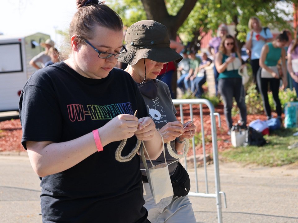 Participants in the Walk and Knit event at a past Wisconsin Sheep and Wool Festival.