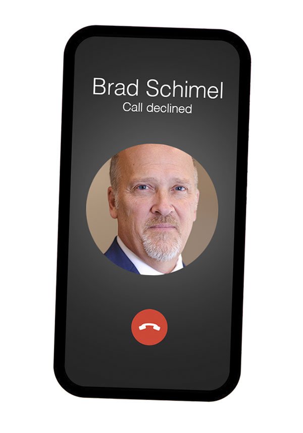 A mockup of a phone showing Brad Schimel declining a call.