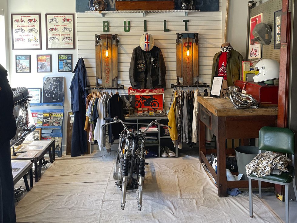 A motorcycle-themed display at The Bounty.