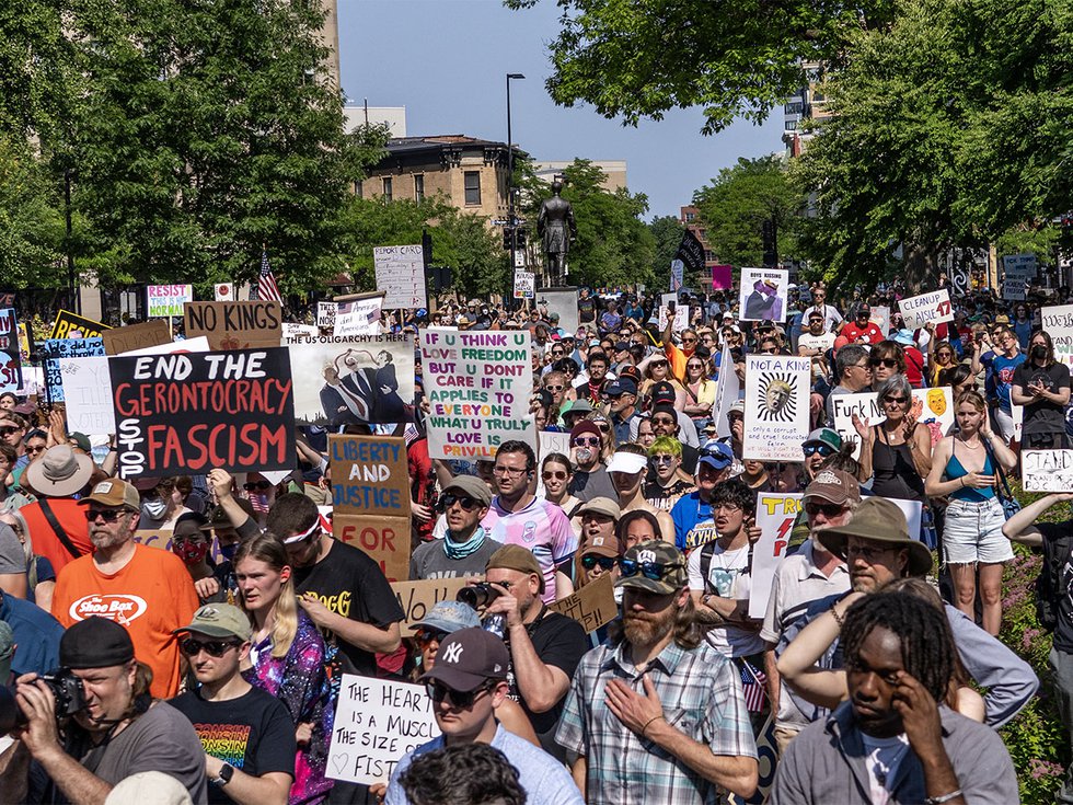 A shot of the crowd at the No Kings protest on June 14, 2025.