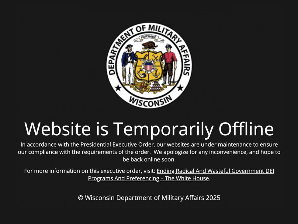 A screenshot from the Department of Military Affairs website.